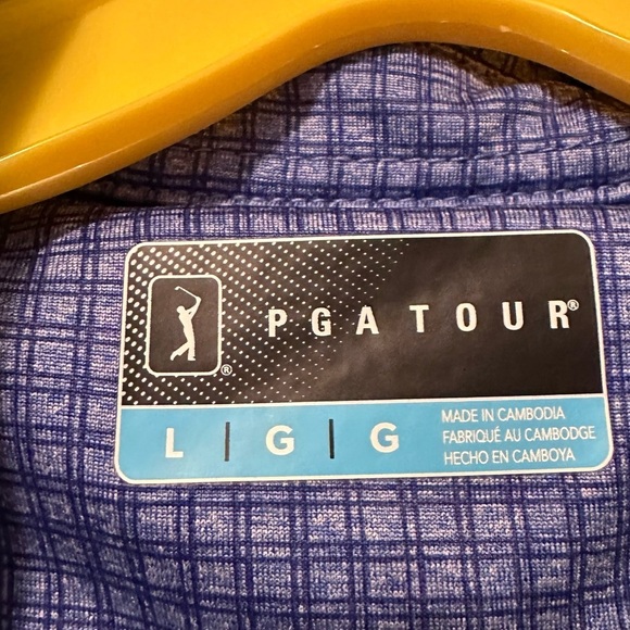 PGA Tour Blue Check Men’s Golf Polo Shirt Size Large - Picture 3 of 6